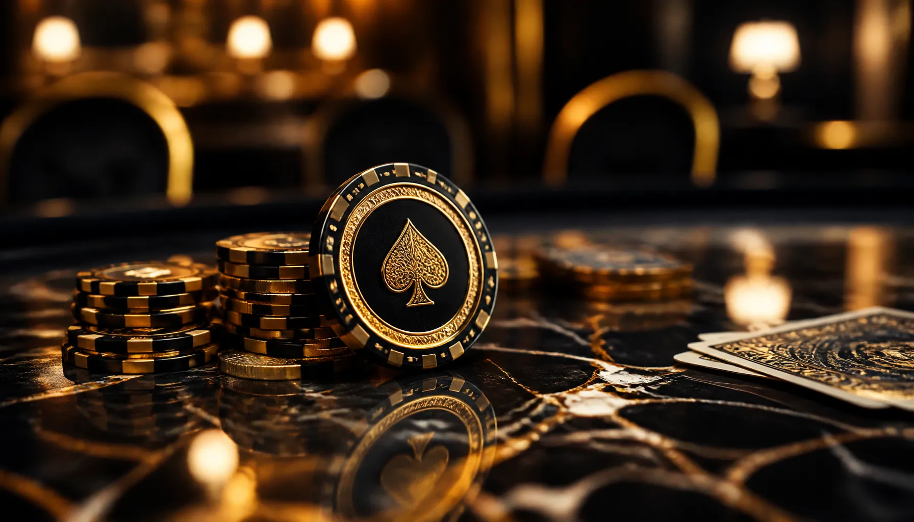 Gleaming gold trophy on a dark velvet surface with warm cinematic lighting, luxury casino promotional image